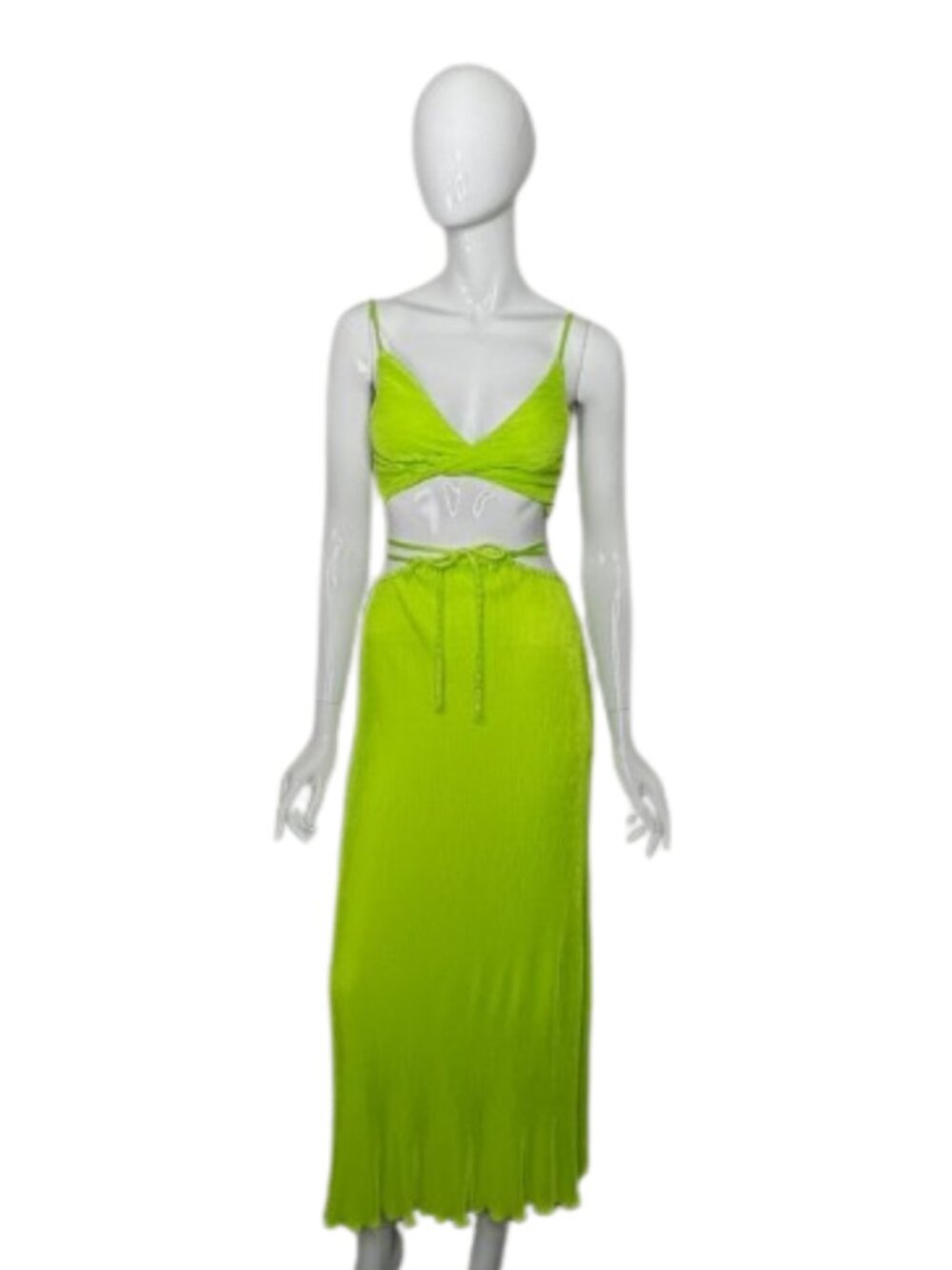 Showpo Skirt & Top 2 Pc Set Neon Green Size 4 Textured Crop Top Summer Outfit
